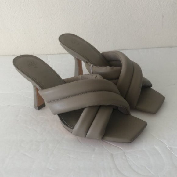 H&M Mules Heels Sandals Quilt Taupe Grey Sz.39/US 8 - Picture 11 of 16